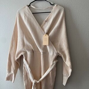 Cream Knit V Neck Wrap Top Body Con Skirt Sweater Dress 2X NWT